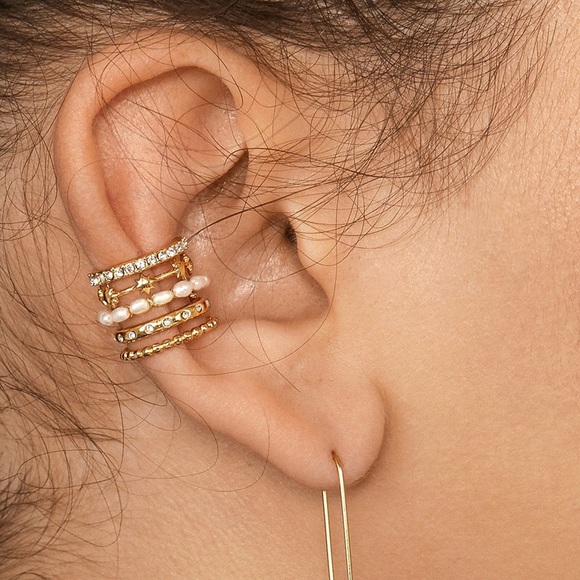 Make a Wish Gold Pearl & Rhinestone Ear Cuff - Picture 2 of 5